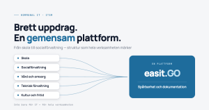 Diagram som visar fem kommunala förvaltningar kopplade till Easit GO som gemensam plattform, med texten "Brett uppdrag. En gemensam plattform."