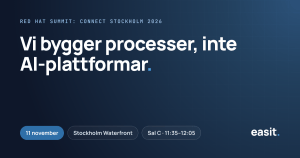 Eventbild för Red Hat Summit: Connect Stockholm 2026 med sessionstiteln Vi bygger processer, inte AI-plattformar – 11 november, Stockholm Waterfront, sal C.
